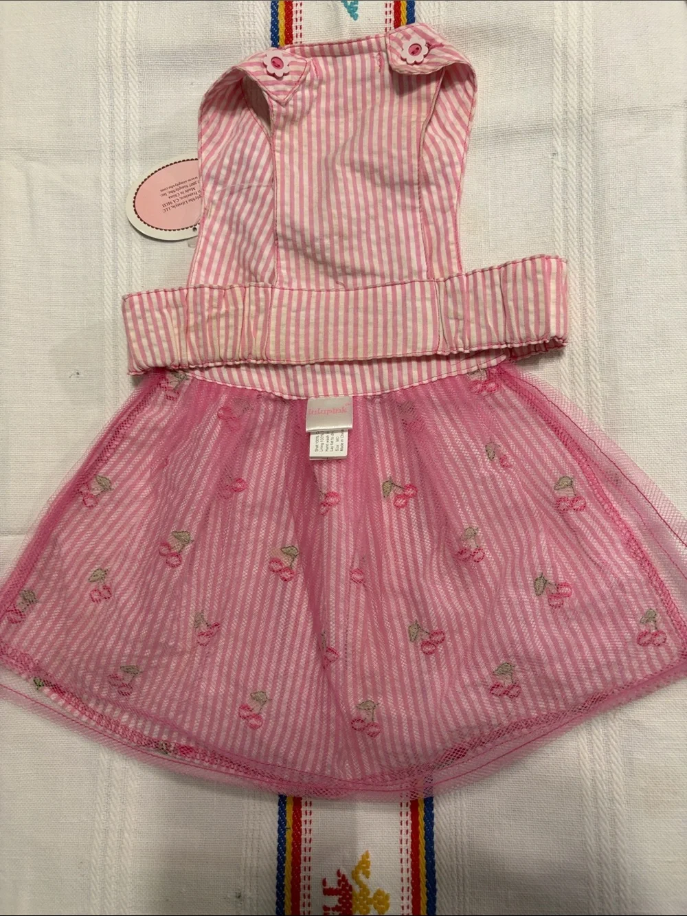Lulu Pink, Dog’s Pink Cherry Stripe Sundress